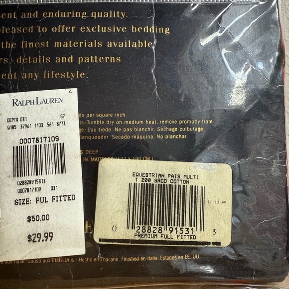 NWT Vtg Ralph Lauren Home Equestrian Paisley FULL FLAT SHEET Cottage Floral - Picture 3 of 3